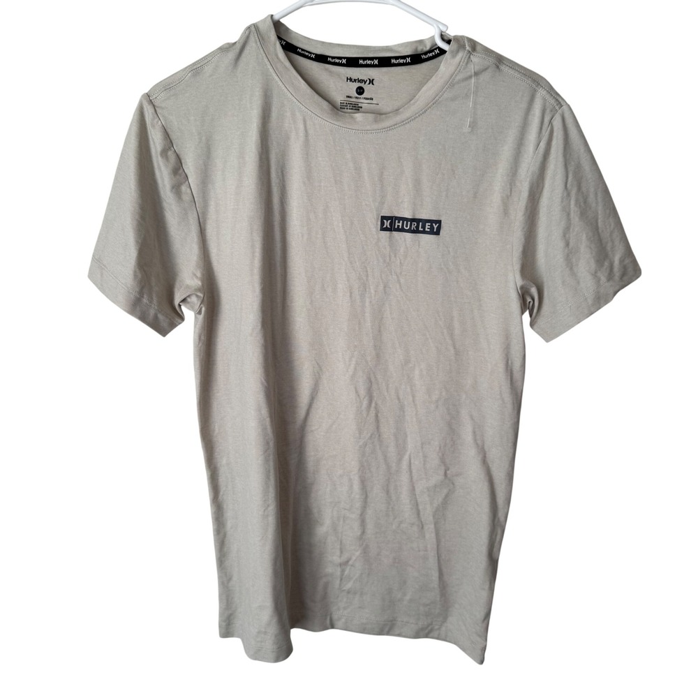 Hurley Mens Small Tan Beige Short Sleeve Graphic‎ Logo T-Shirt Crew Neck